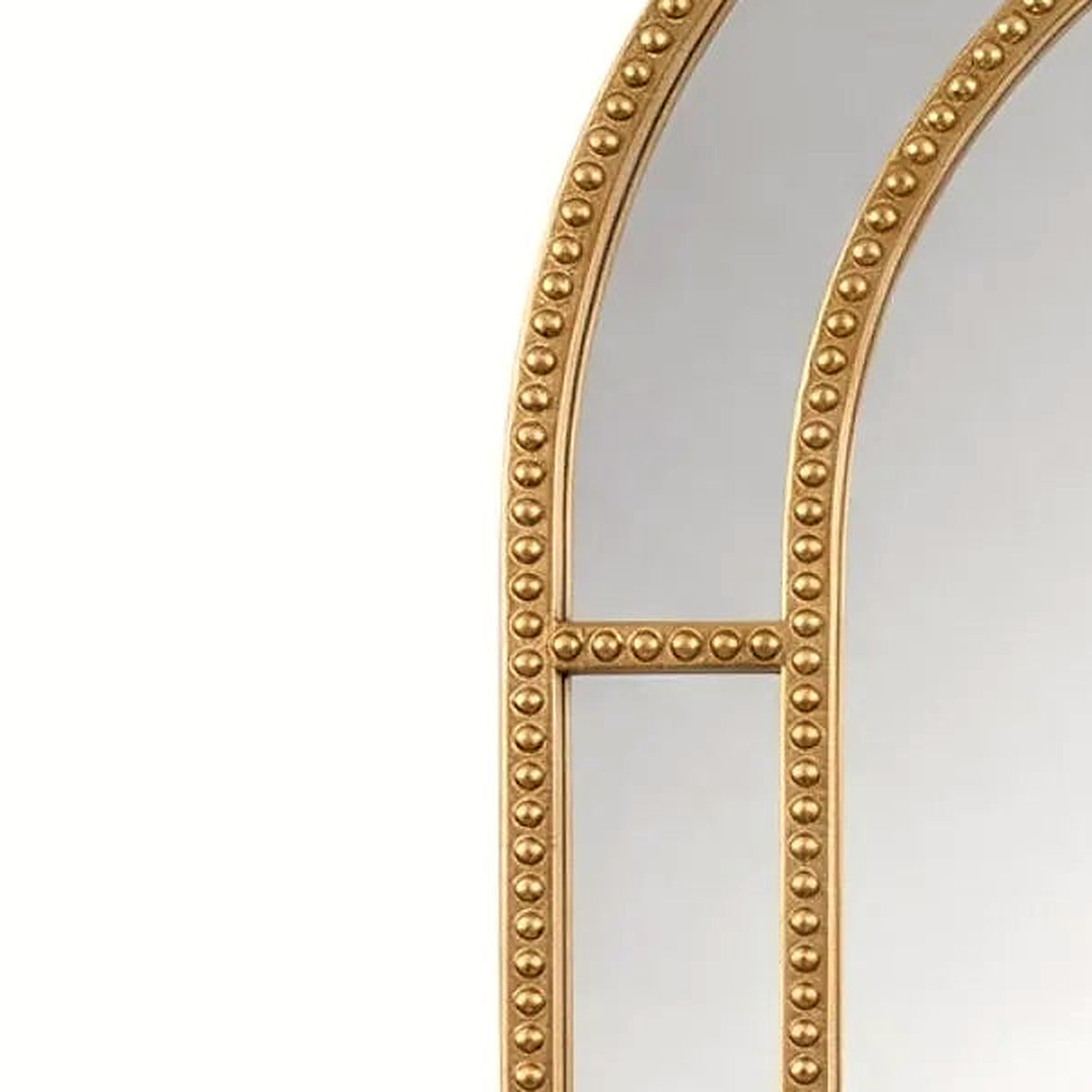 Detail of the nested mirrored side panels and beaded gold bars