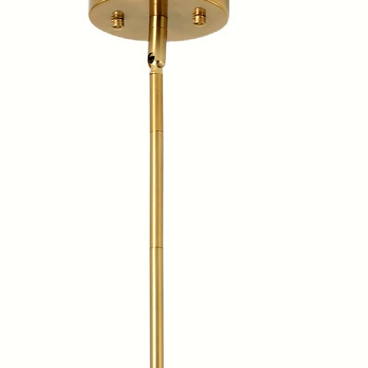 Detail of the brushed gold canopy and downrod