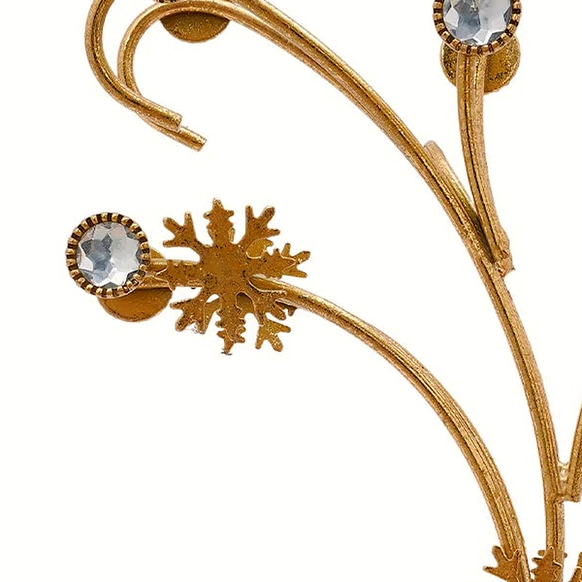Detail of circular faux crystals set into the gold metal antler branches