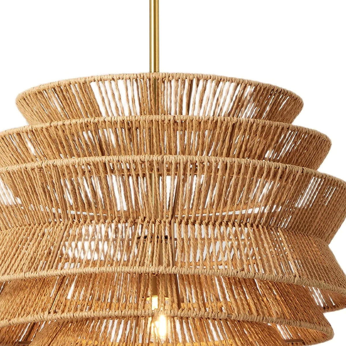 Close-up of the horizontal woven rope texture on the tiered shade