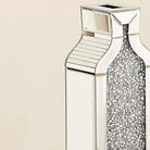 Close-up of the mirrored rim and squared shoulder of the crushed-crystal vase