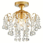 Gold crystal flush mount ceiling light, 13.4 in, illuminated on a clean white backdrop