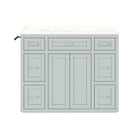 Mint green bathroom vanity with ceramic sink, 48 in, shown closed against a clean white backdrop