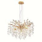 Gold crystal branch chandelier, 24 in, with cascading faceted crystals on a sculpted gold branch frame