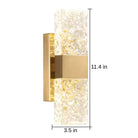 Textured ripple glass LED wall sconce, Style 1, gold frame, with dimension labels