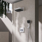 White concealed 3-function rainfall shower set with handheld shower and digital mixer panel