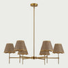 Slow cinematic tour of the six-light gold chandelier with woven shades from real product photography