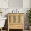 Slow cinematic tour of the natural bamboo bathroom vanity from real product photography