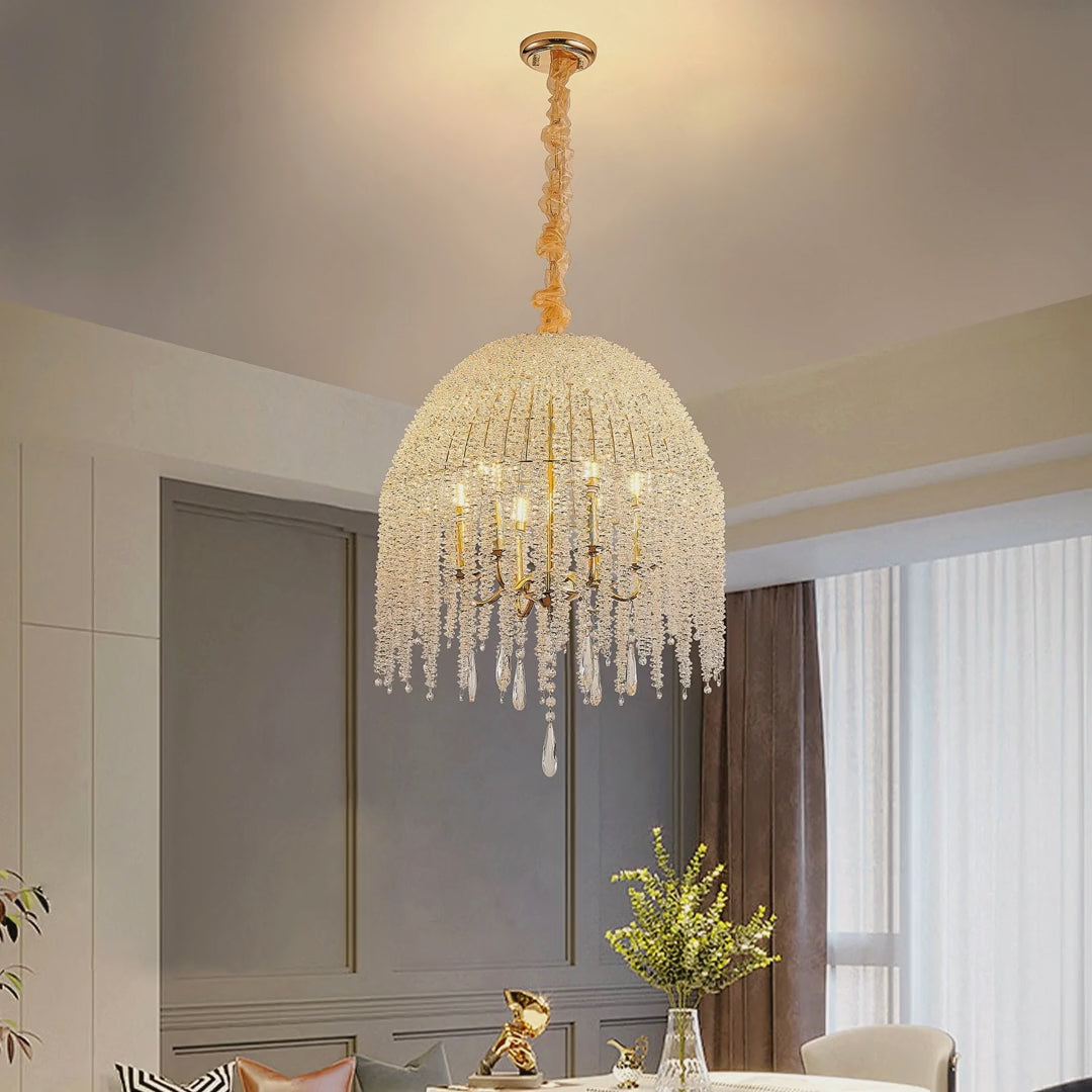 Crystal-Look Bead Waterfall Chandelier in Gold, 20 in video showcase