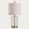 Clear Glass and Brass Table Lamp with Linen Drum Shade, 19.5 in video showcase