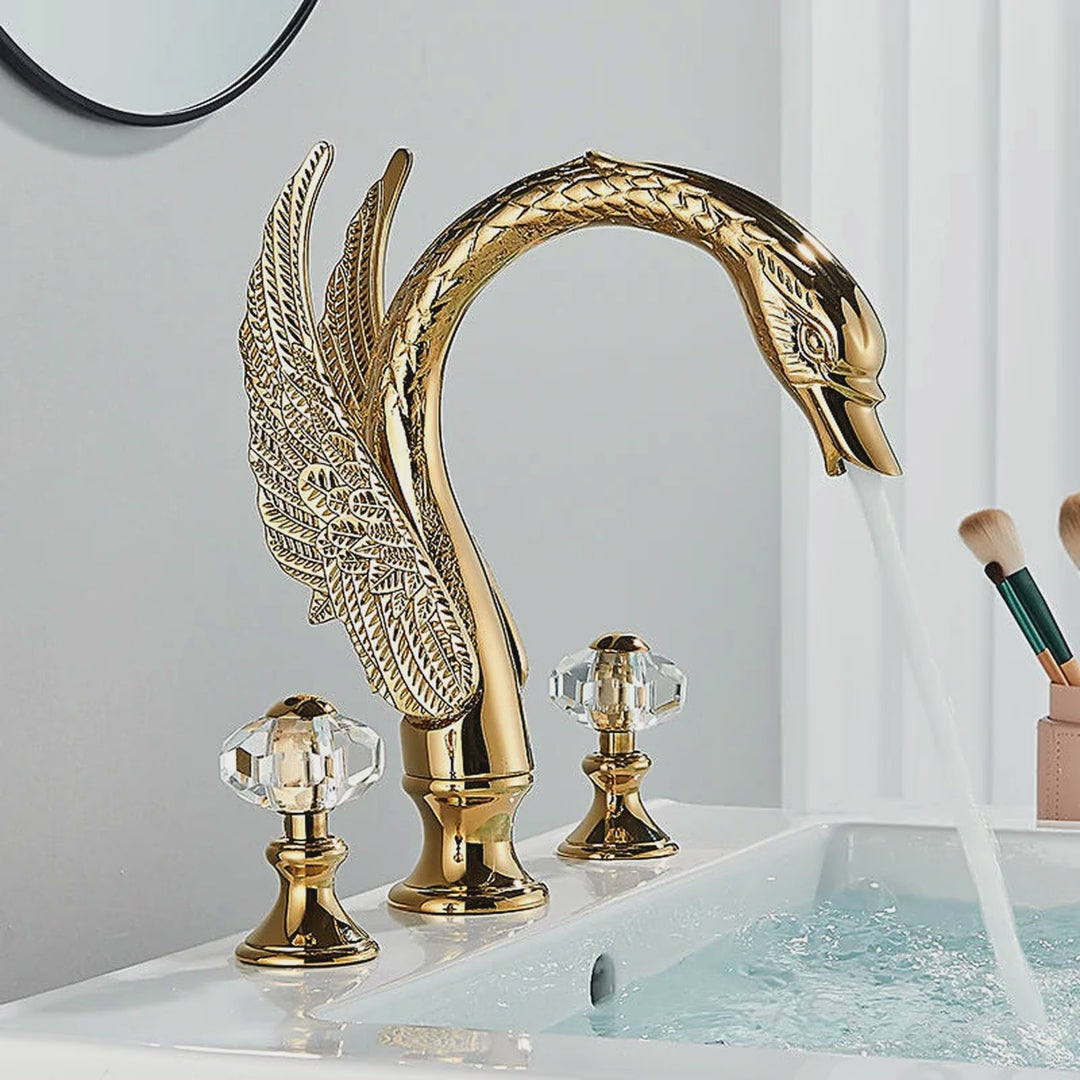 Gold Swan Widespread Bathroom Faucet with Crystal Handles video showcase