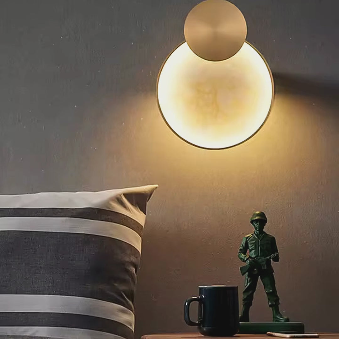 Round Marble-Look LED Vanity Wall Sconce with Copper Detail video showcase