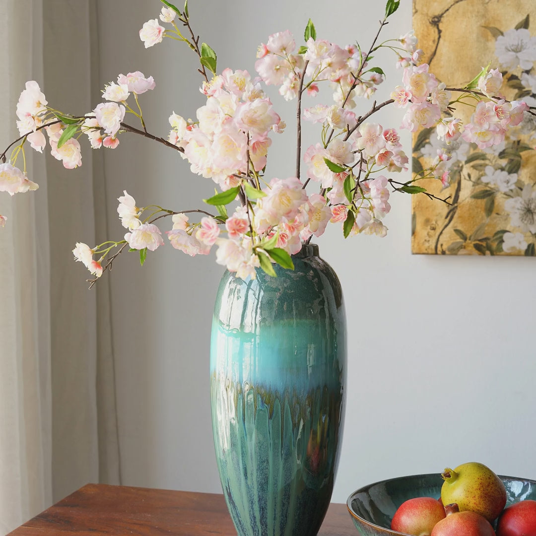 Tall Teal Reactive-Glaze Ceramic Vase, 15.9 in video showcase
