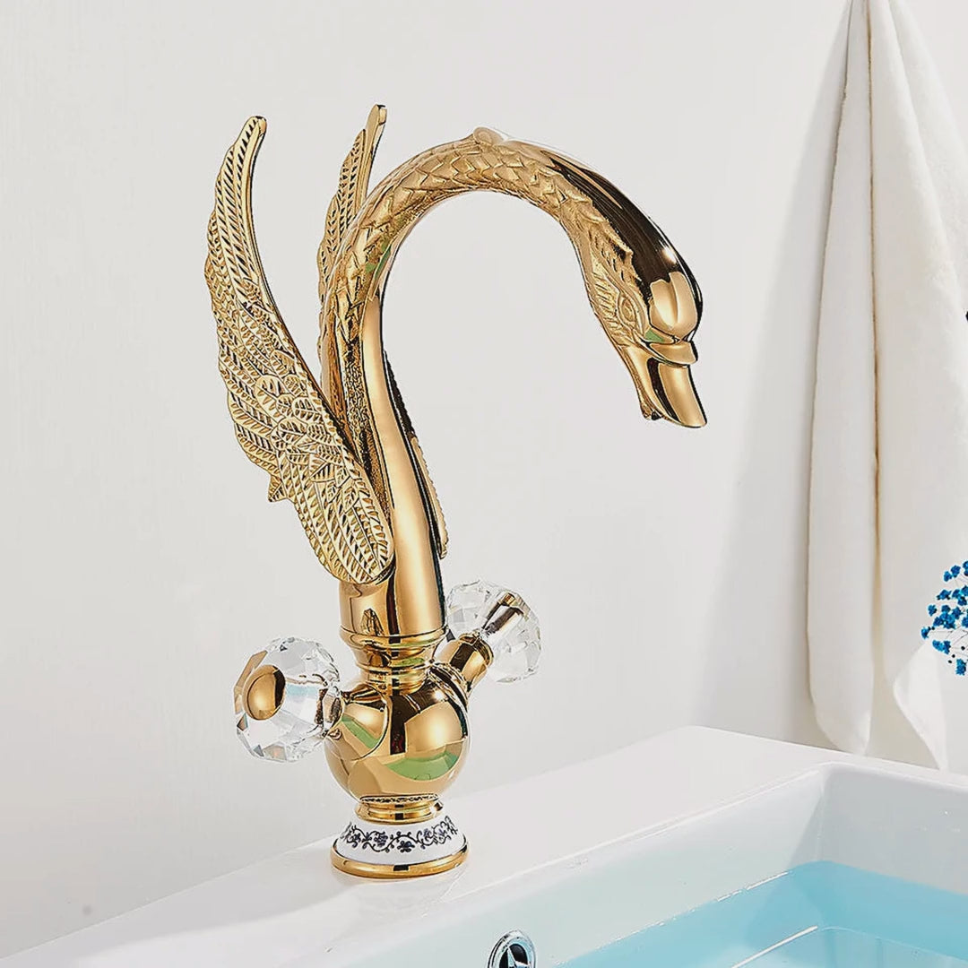 Gold Swan Single-Hole Bathroom Faucet with Crystal Handles video showcase