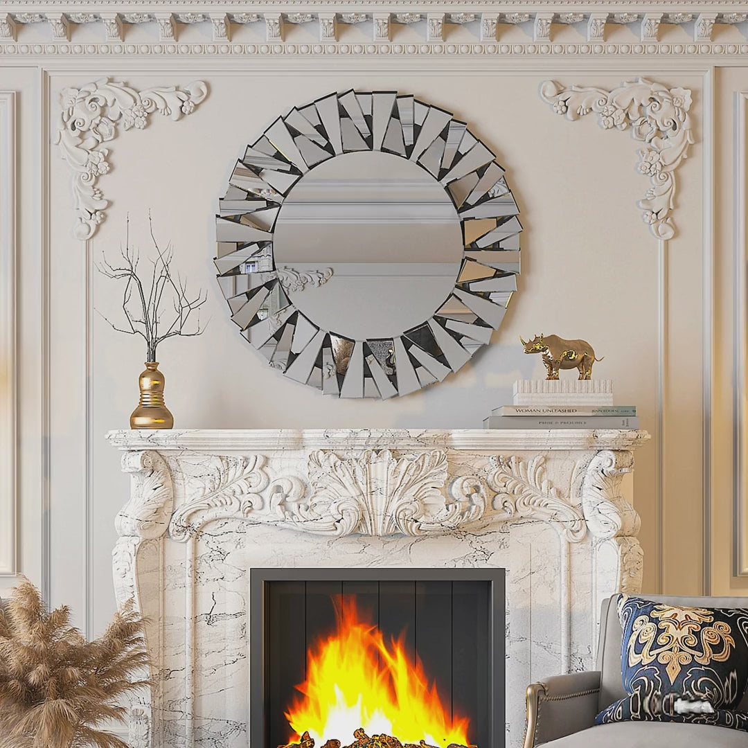 Silver Beveled Glass Sunburst Wall Mirror, 31.5 in video showcase
