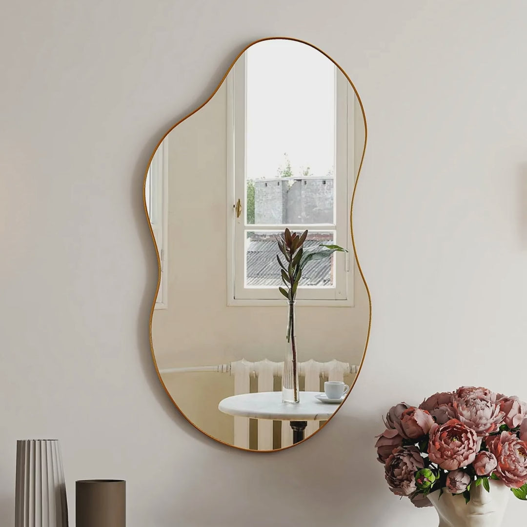 Organic Wavy Gold Wall Mirror, 32 x 19.4 in video showcase