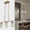 Slow cinematic tour of the brass three-light linear pendant from real product photography
