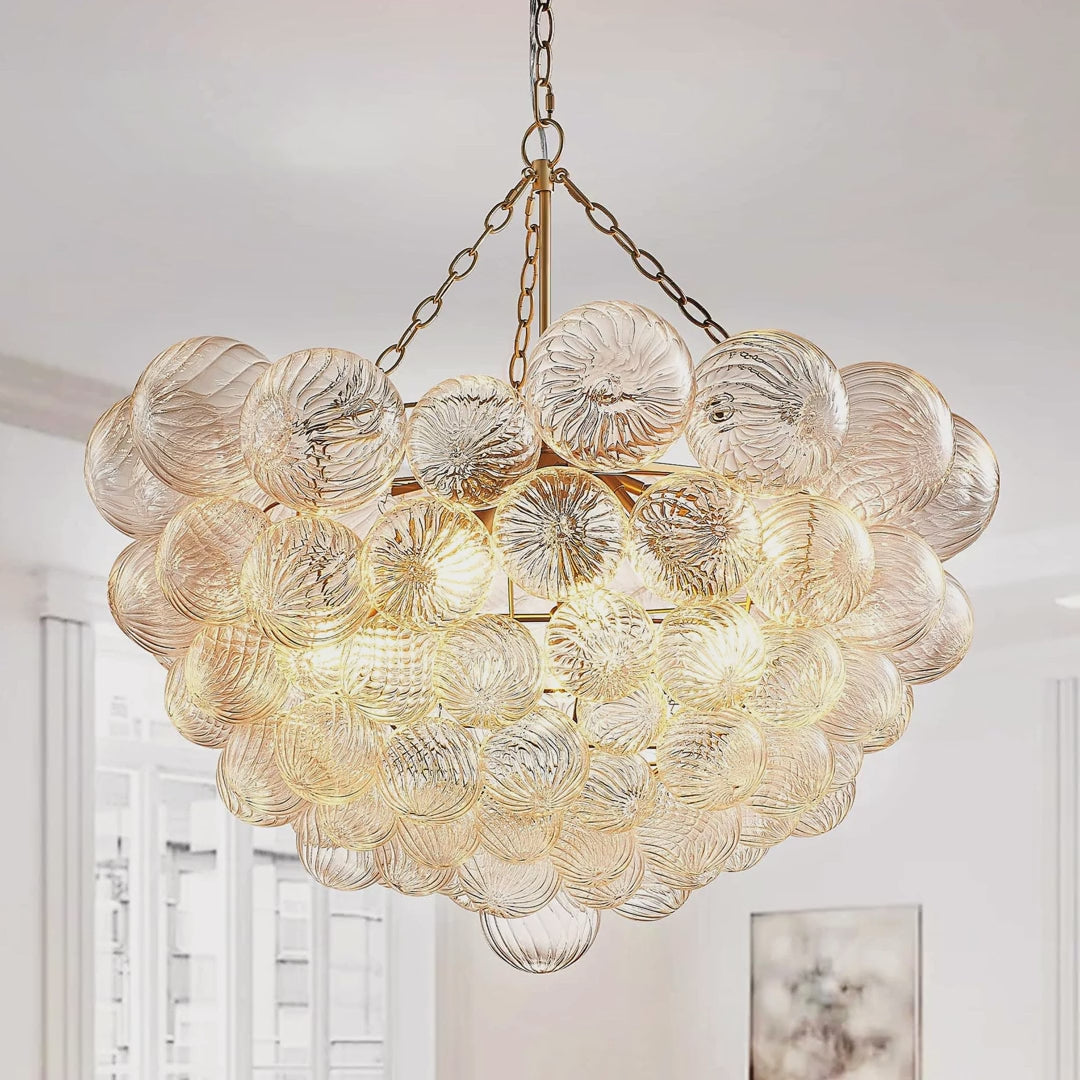 Slow cinematic tour of the ribbed glass bubble cluster chandelier from real product photography