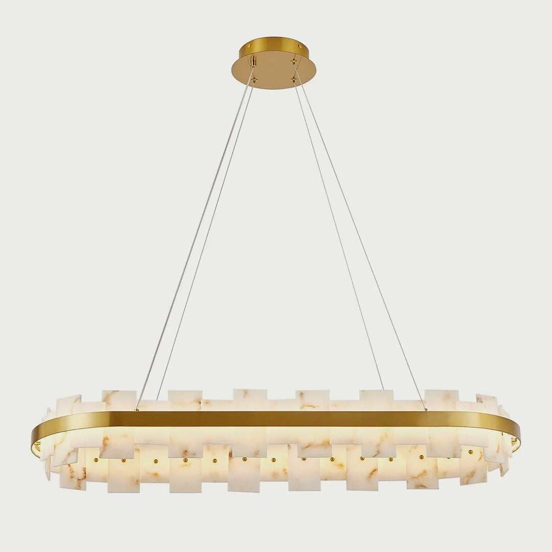 Oval Alabaster Stone Linear Chandelier, 37.4 in video showcase