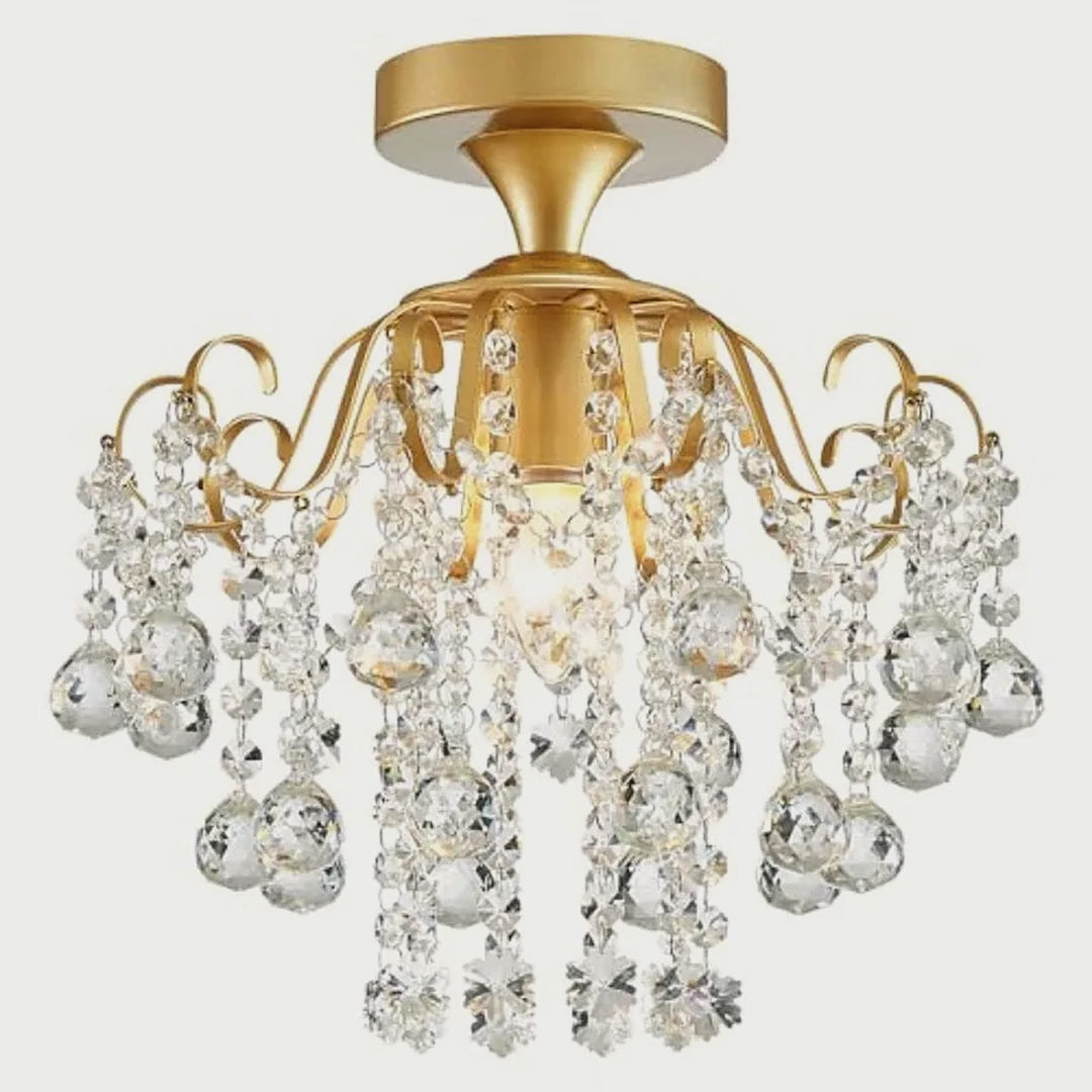 Slow cinematic tour of the gold crystal flush mount ceiling light from real product photography