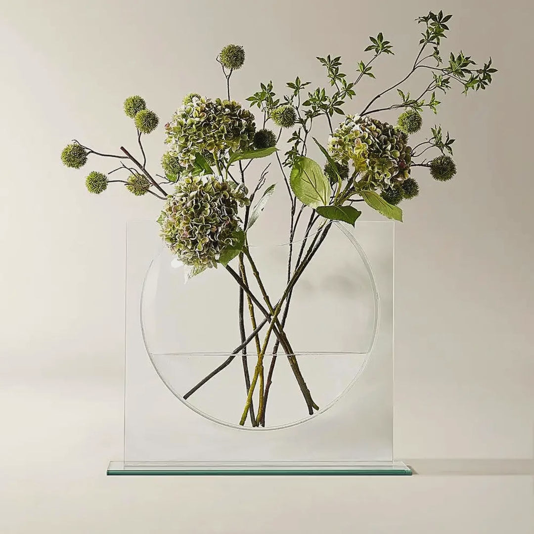 Slow cinematic tour of the clear glass ellipse vase from real product photography