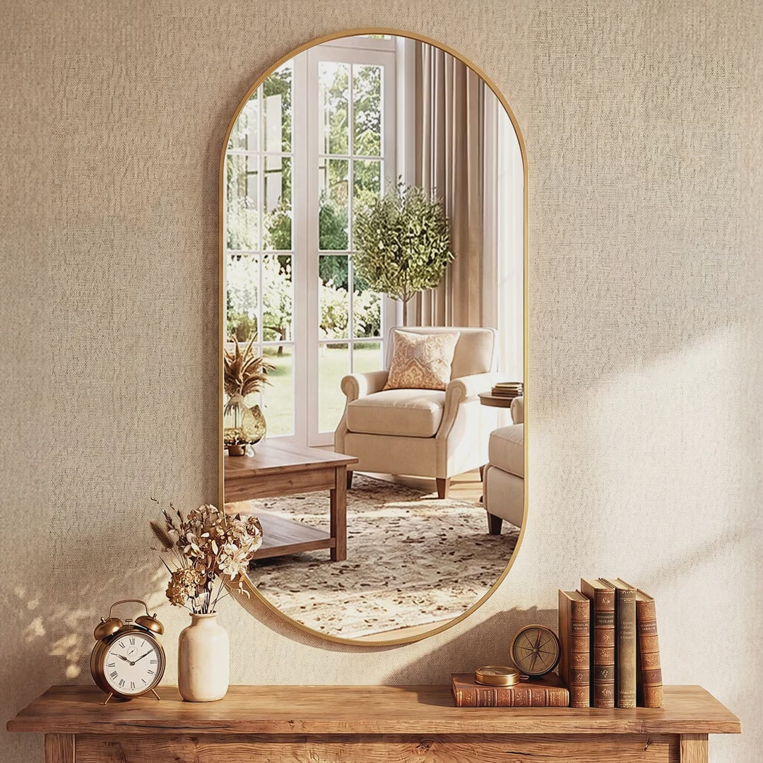 Oval Pill-Shaped Metal Frame Bathroom Mirror video showcase
