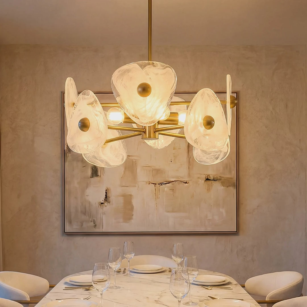 Gold Four-Light Chandelier with Frosted Shell-Look Petal Shades video showcase