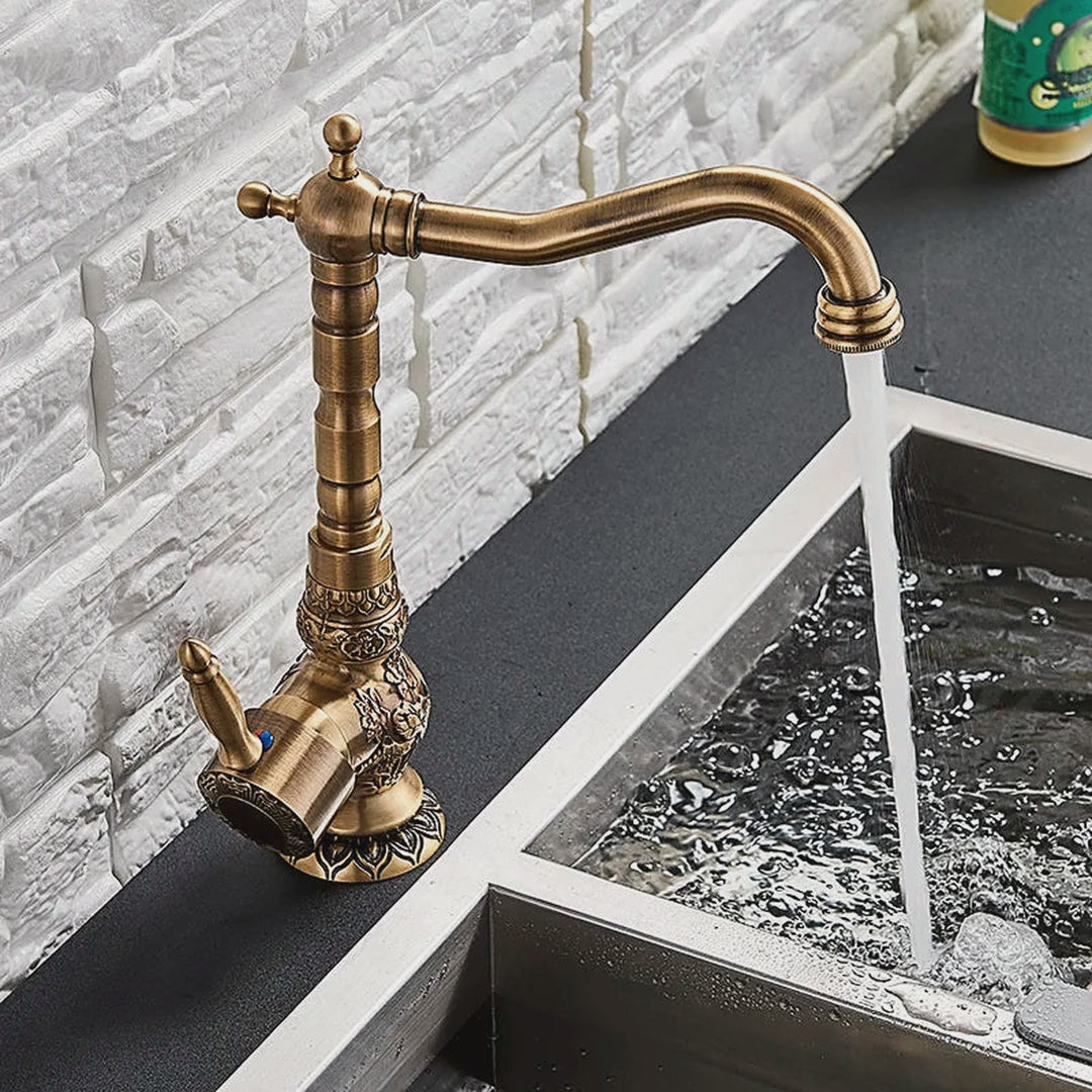 Antique Brass Tall Swivel Gooseneck Faucet with Metal Lever video showcase