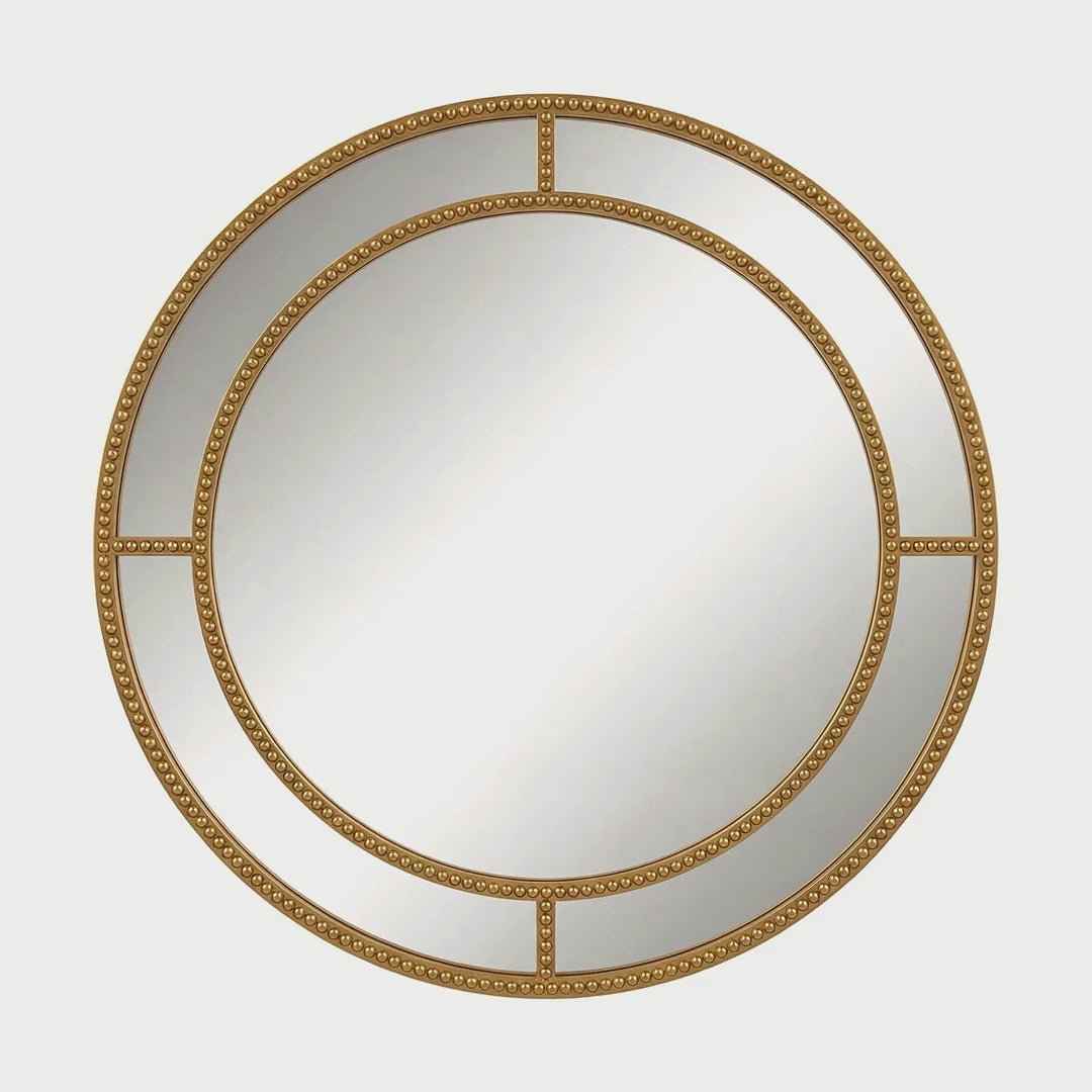 Slow cinematic tour of the round gold beaded wall mirror from real product photography