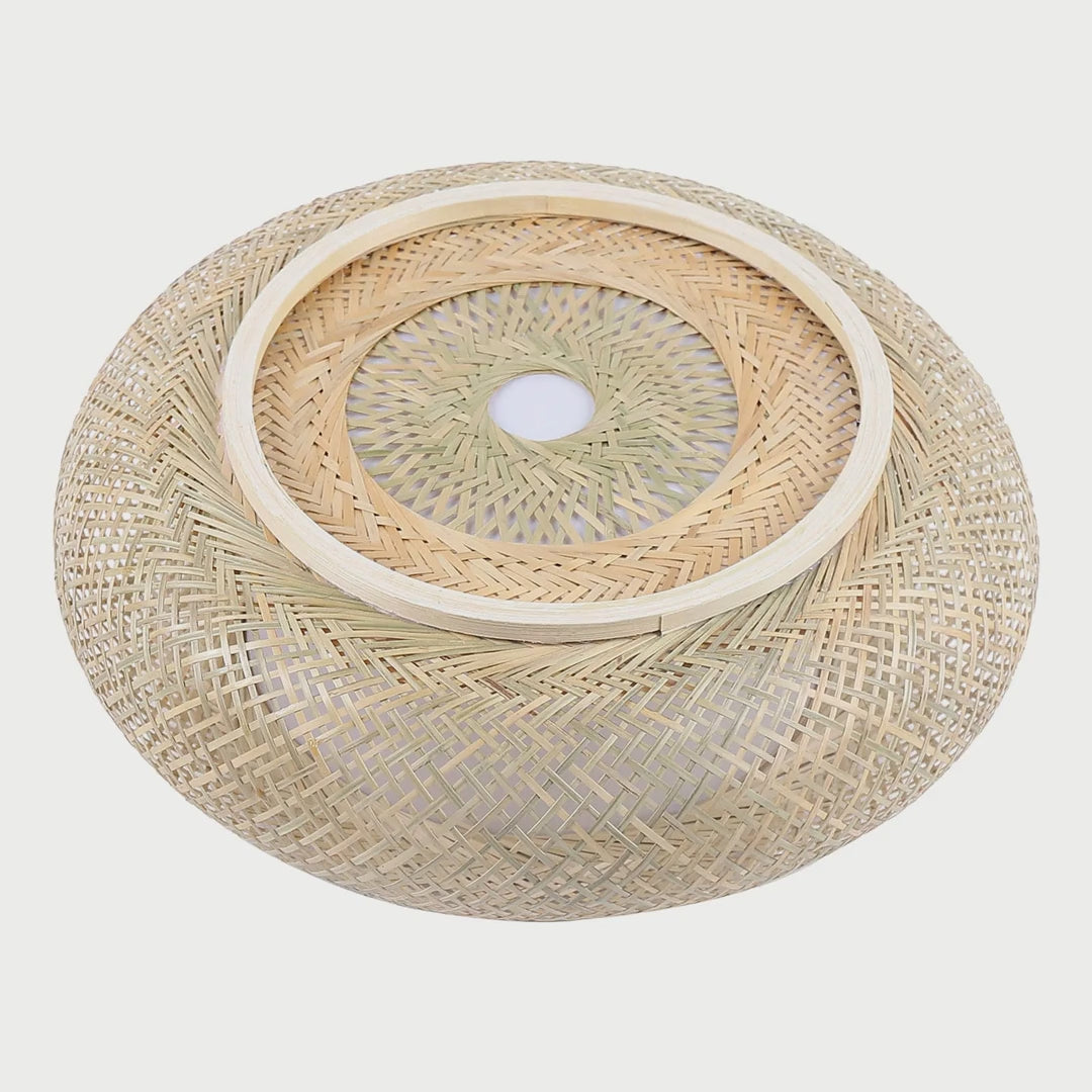 Hand-Woven Bamboo Drum Flush Mount Ceiling Light, 19.7 in video showcase