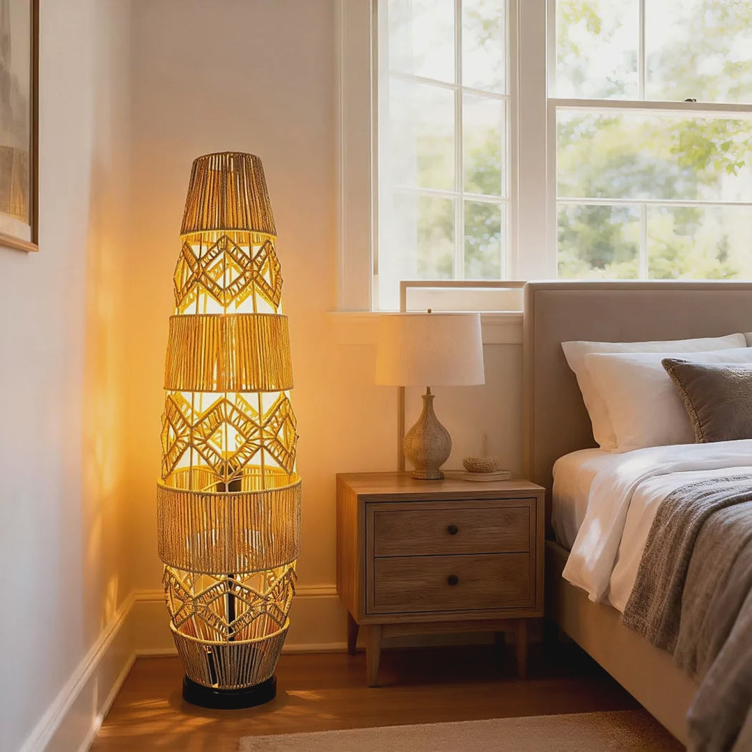 Tall Hand-Woven Cane Rattan Floor Lamp video showcase