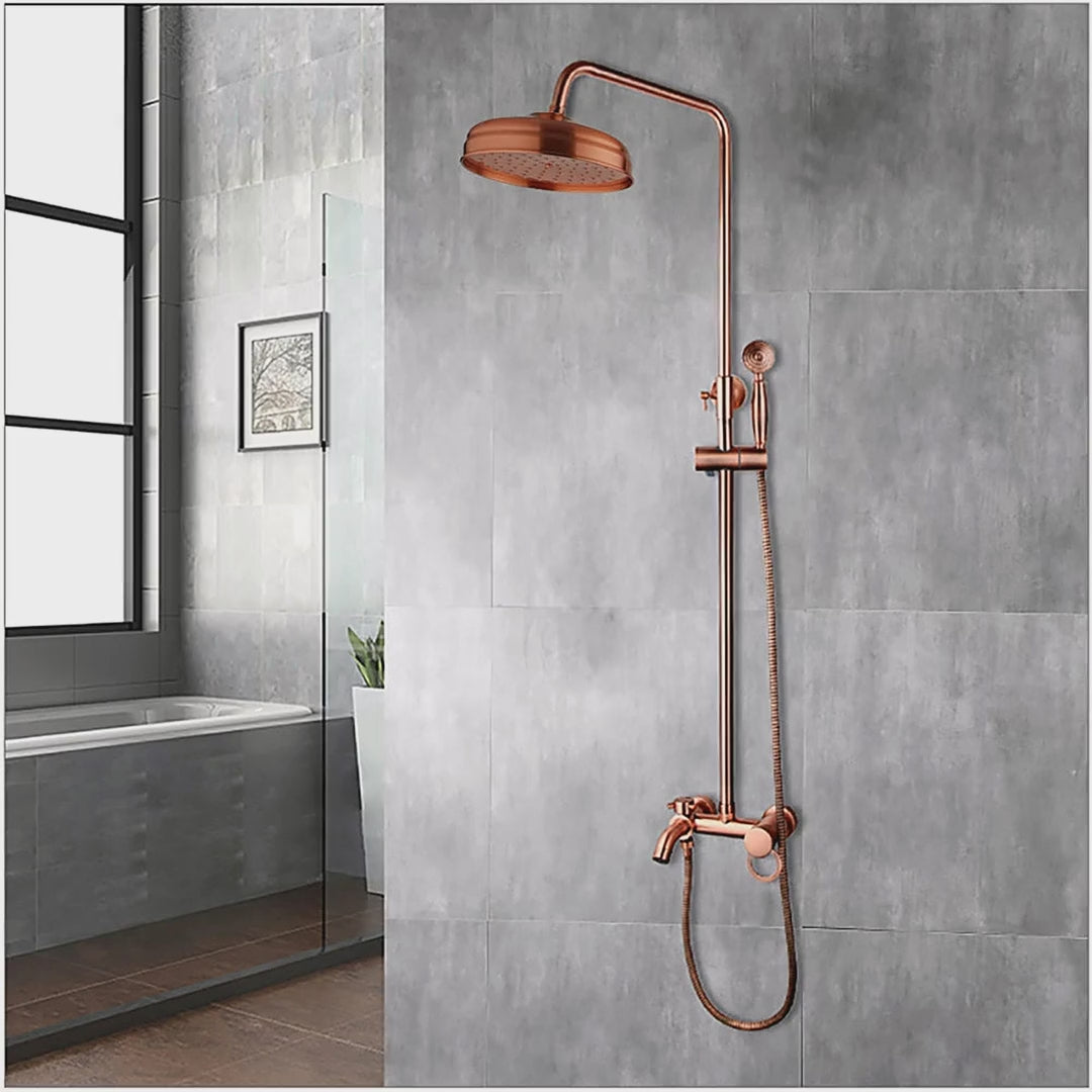 Antique Copper Exposed Rainfall Shower Set with Handheld Spray video showcase