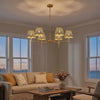 Six-Light Gold Chandelier with Scalloped Rattan Shades video showcase