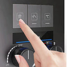 Digital shower control panel with touch buttons and temperature display